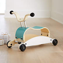 Wishbone Mini Flip Ride-On and Walker Aqua and White with Black Wheels ...