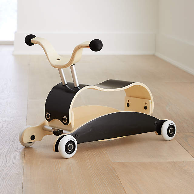 Wishbone Mini Flip Ride On and Walker Black with White Wheels +