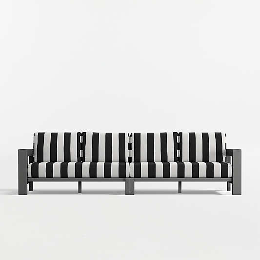 Walker 117" Metal Outdoor Sectional Sofa with Canvas Black and White Cabana Stripe Sunbrella ® Cushions