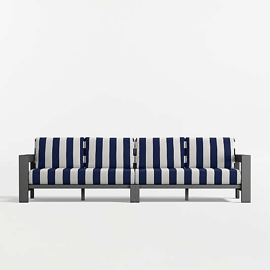 Walker 117" Metal Outdoor Sectional Sofa with Canvas Navy and White Cabana Stripe Sunbrella ® Cushions