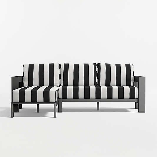 Walker 2-Piece Left-Arm Chaise Metal Outdoor Sectional Sofa with Canvas Black and White Cabana Stripe Sunbrella ® Cushions