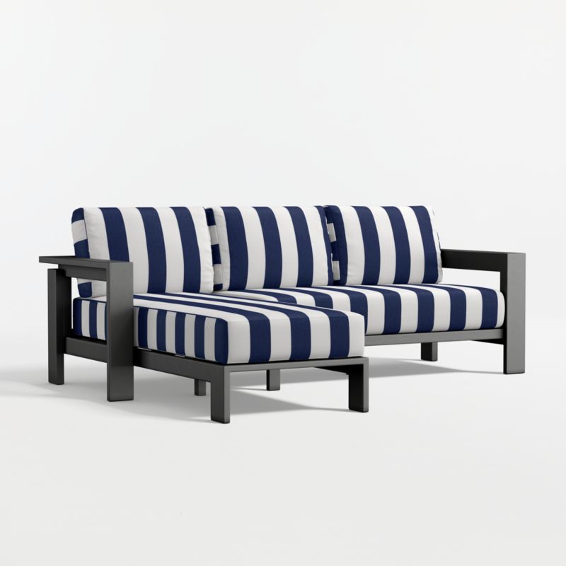 Walker 2-Piece Left-Arm Chaise Metal Outdoor Sectional with Navy and White Cabana Stripe Sunbrella ® Cushions