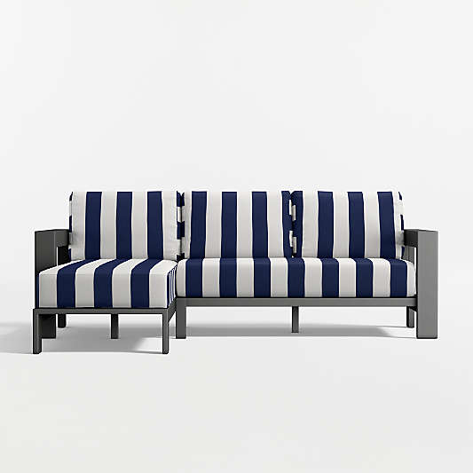Walker 2-Piece Left-Arm Chaise Metal Outdoor Sectional Sofa with Canvas Navy and White Cabana Stripe Sunbrella ® Cushions