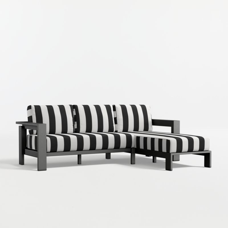 Walker 2-Piece Right-Arm Chaise Metal Outdoor Sectional with Black and White Cabana Stripe Sunbrella ® Cushions - image 6 of 9