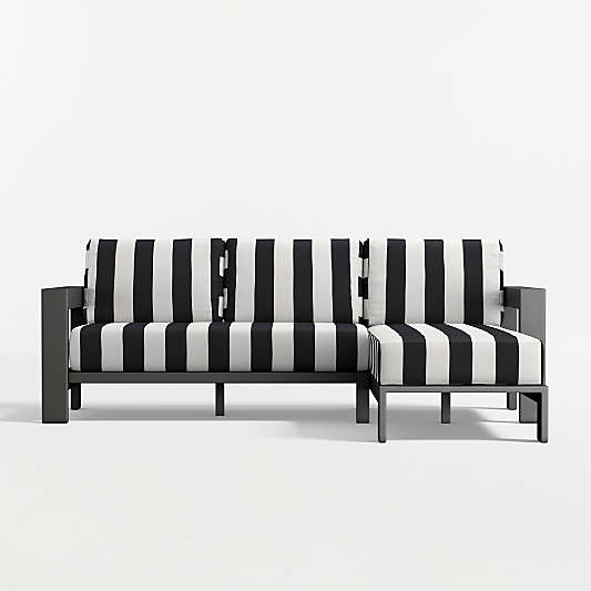 Walker 2-Piece Right-Arm Chaise Metal Outdoor Sectional Sofa with Canvas Black and White Cabana Stripe Sunbrella ® Cushions