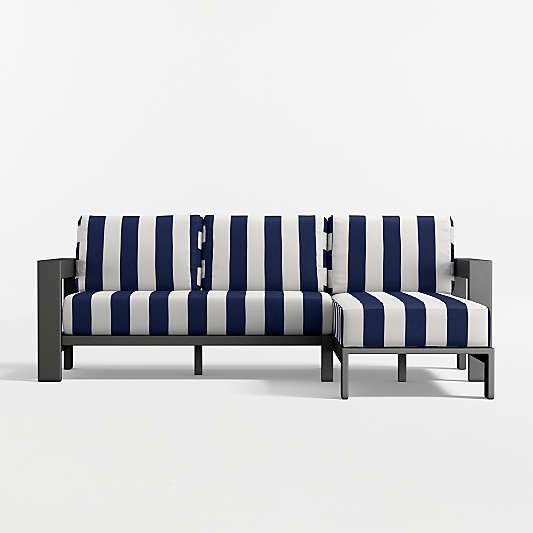 Walker 2-Piece Right-Arm Chaise Metal Outdoor Sectional with Navy and White Cabana Stripe Sunbrella ® Cushions