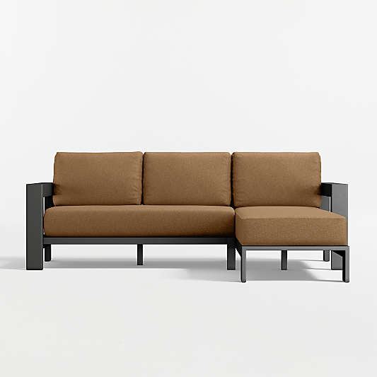 Walker 2-Piece Right-Arm Chaise Metal Outdoor Sectional Sofa with Cast Teak Sunbrella ® Cushions