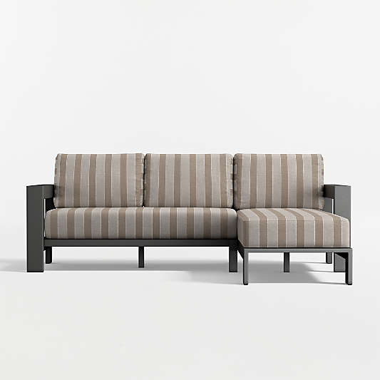 Walker 2-Piece Right-Arm Chaise Metal Outdoor Sectional Sofa with Canvas Range Dune Stripe Sunbrella ® Cushions