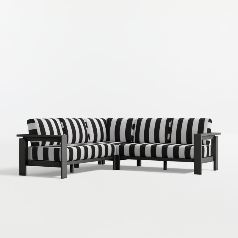Viewing product image Walker Metal 3-Piece Outdoor Sectional Sofa with Black and White Cabana Stripe Sunbrella ® Cushions - image 1 of 10