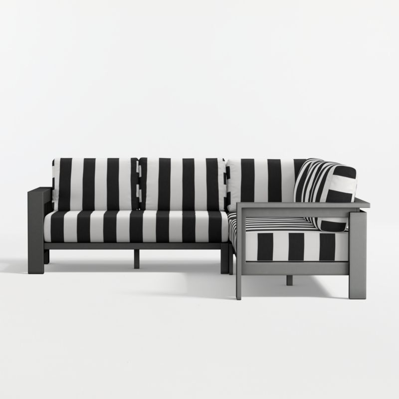 Walker Metal 3-Piece Outdoor Sectional Sofa with Black and White Cabana Stripe Sunbrella ® Cushions