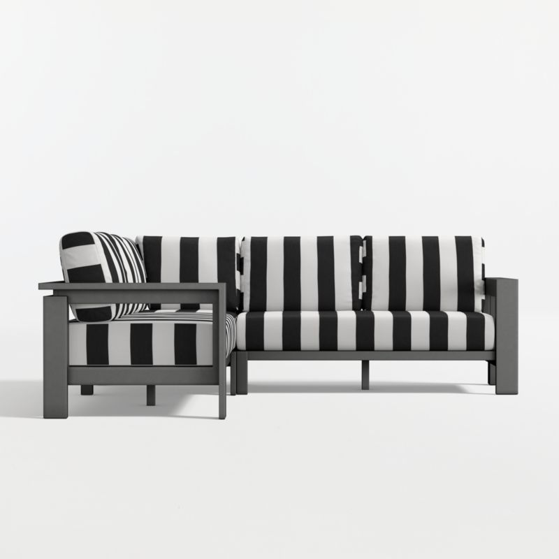 Walker Metal 3-Piece Outdoor Sectional Sofa with Black and White Cabana Stripe Sunbrella ® Cushions
