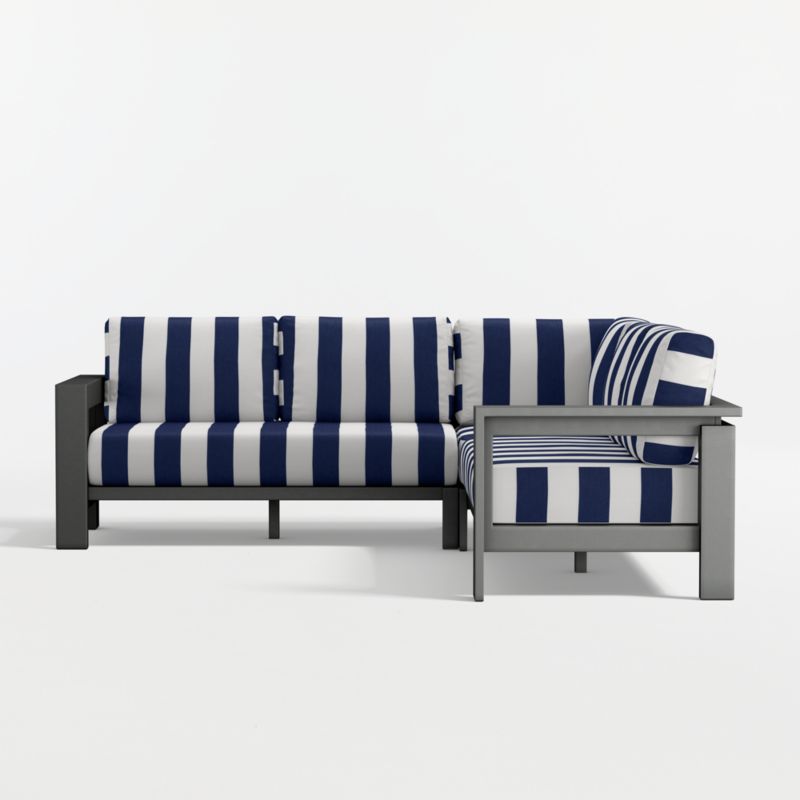 Walker Metal 3-Piece Outdoor Sectional Sofa with Navy and White Cabana Stripe Sunbrella ® Cushions