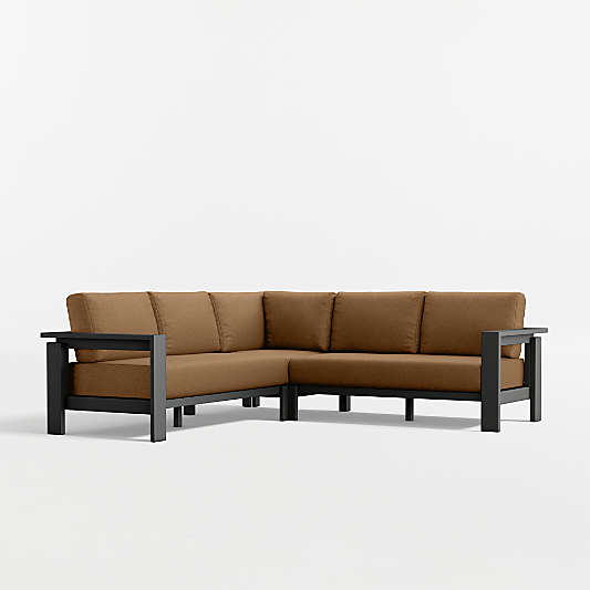 Walker 3-Piece L-Shaped Metal Outdoor Sectional Sofa with Cast Teak Sunbrella ® Cushions