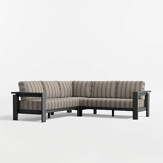 Walker 3-Piece L-Shaped Metal Outdoor Sectional Sofa with Canvas Range Dune Stripe Sunbrella ® Cushions