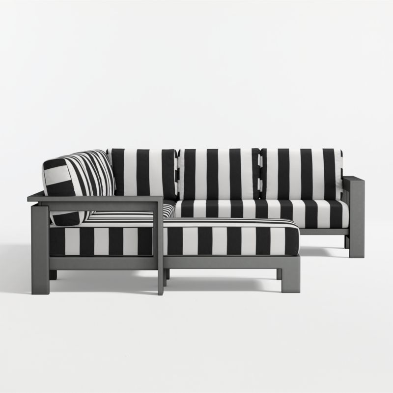 Walker Metal 4-Piece Left-Arm Chaise Outdoor Sectional Sofa with Black and White Cabana Stripe Sunbrella ® Cushions - image 7 of 9