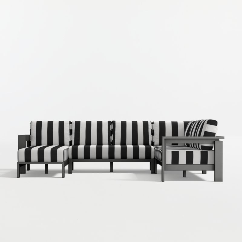 Walker Metal 4-Piece Left-Arm Chaise Outdoor Sectional Sofa with Black and White Cabana Stripe Sunbrella ® Cushions - image 6 of 9