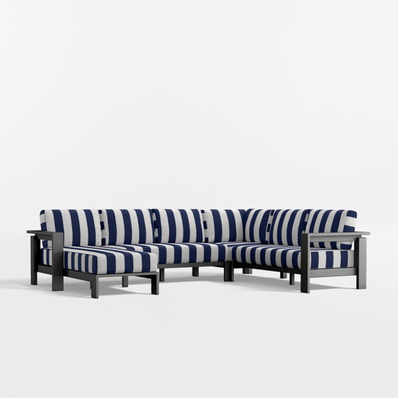 Viewing product image Walker Metal 4-Piece Left-Arm Chaise Outdoor Sectional Sofa with Navy and White Cabana Stripe Sunbrella ® Cushions - image 1 of 17