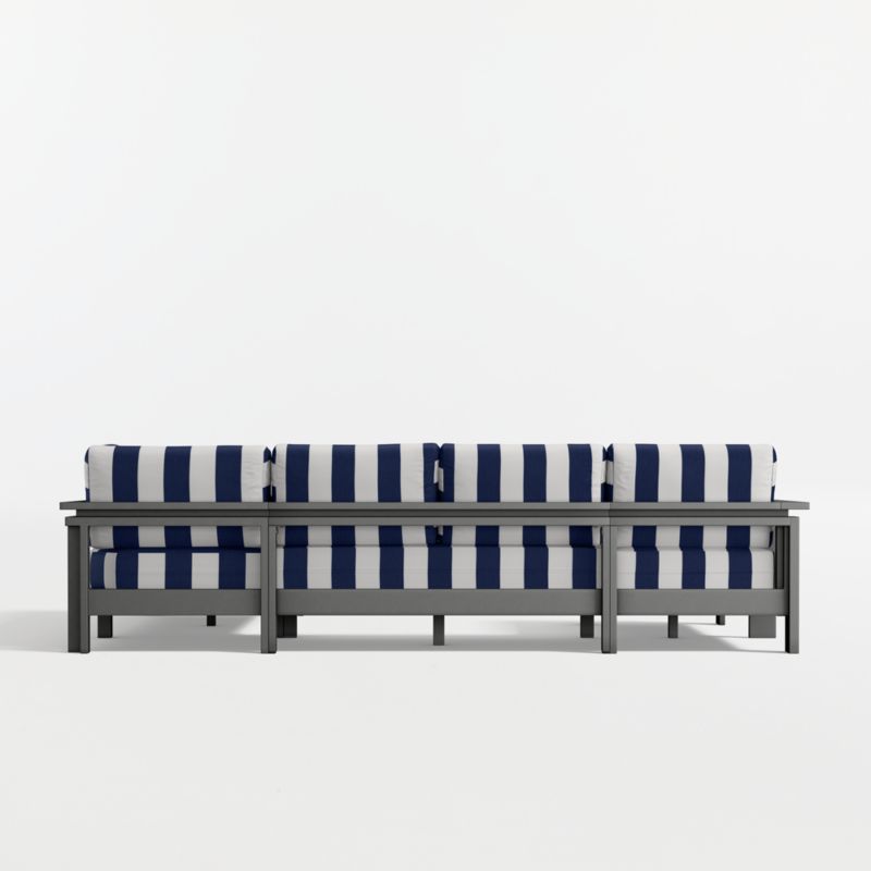 Walker Metal 4-Piece Left-Arm Chaise Outdoor Sectional Sofa with Navy and White Cabana Stripe Sunbrella ® Cushions