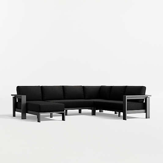Walker 4-Piece Left-Arm Chaise Metal Outdoor Sectional Sofa with Canvas Black Sunbrella ® Cushions