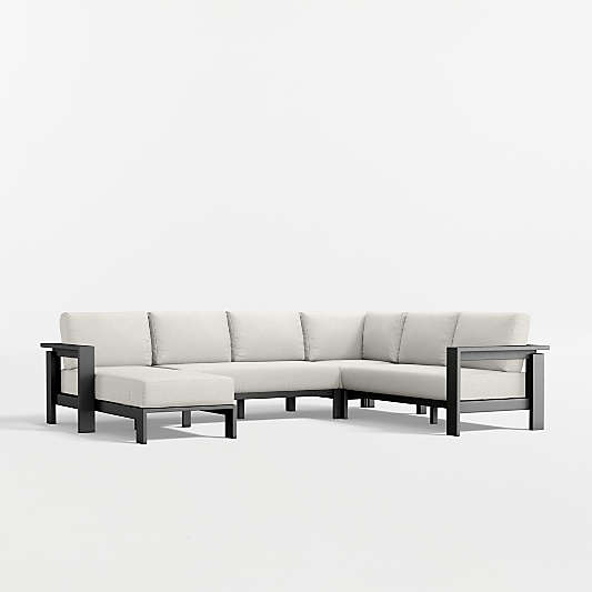 Walker 4-Piece Left-Arm Chaise Metal Outdoor Sectional Sofa with Canvas Natural Sunbrella ® Cushions