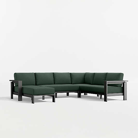 Walker 4-Piece Left-Arm Chaise Metal Outdoor Sectional Sofa with Cast Ivy Sunbrella ® Cushions