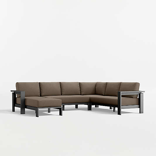 Walker 4-Piece Left-Arm Chaise Metal Outdoor Sectional Sofa with Cast Shale Sunbrella ® Cushions