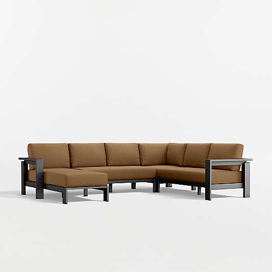 Walker 4-Piece Left-Arm Chaise Metal Outdoor Sectional Sofa with Cast Teak Sunbrella ® Cushions