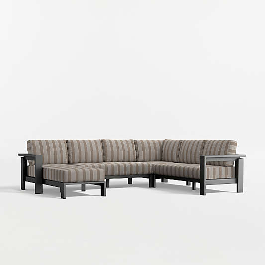 Walker 4-Piece Left-Arm Chaise Metal Outdoor Sectional Sofa with Canvas Range Dune Stripe Sunbrella ® Cushions