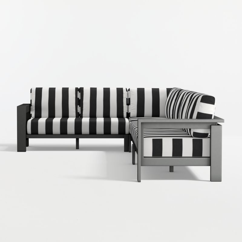 Walker Metal 4-Piece L-Shaped Outdoor Sectional Sofa with Black and White Cabana Stripe Sunbrella ® Cushions - image 6 of 9