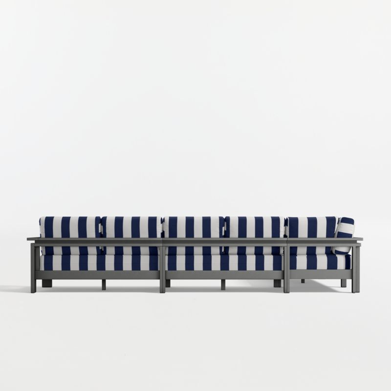 Walker Metal 4-Piece L-Shaped Outdoor Sectional Sofa with Navy and White Cabana Stripe Sunbrella ® Cushions - image 15 of 17