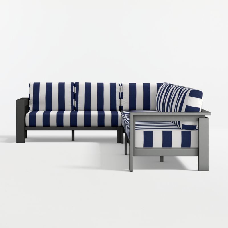 Walker Metal 4-Piece L-Shaped Outdoor Sectional Sofa with Navy and White Cabana Stripe Sunbrella ® Cushions - image 14 of 17