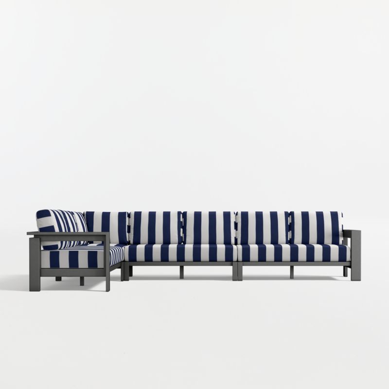 Walker Metal 4-Piece L-Shaped Outdoor Sectional Sofa with Navy and White Cabana Stripe Sunbrella ® Cushions - image 13 of 17