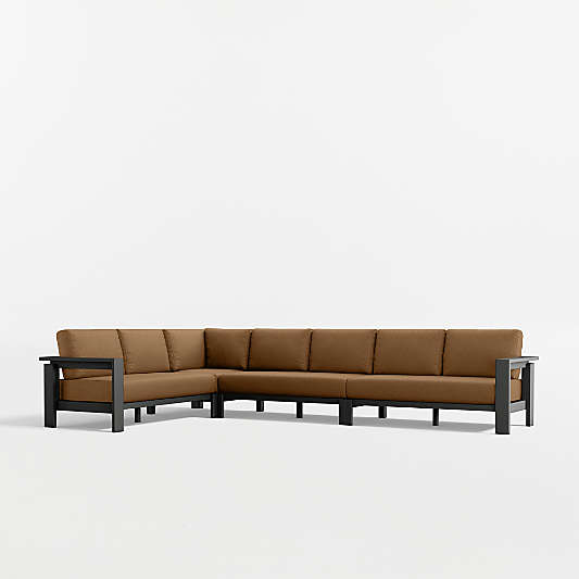 Walker 4-Piece L-Shaped Metal Outdoor Sectional Sofa with Cast Teak Sunbrella ® Cushions