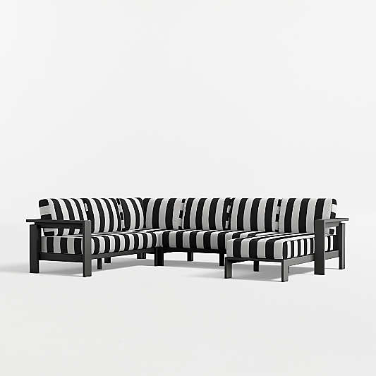 Walker 4-Piece Right-Arm Chaise Metal Outdoor Sectional Sofa with Canvas Black and White Cabana Stripe Sunbrella ® Cushions