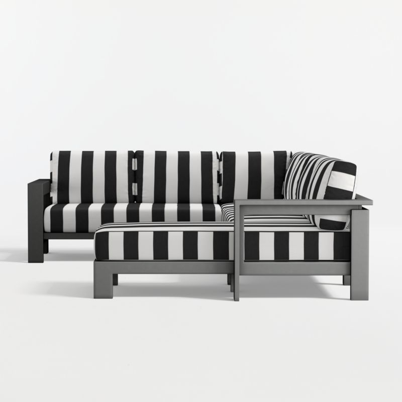 Walker Metal 4-Piece Right-Arm Chaise Outdoor Sectional Sofa with Black and White Cabana Stripe Sunbrella ® Cushions - image 7 of 9