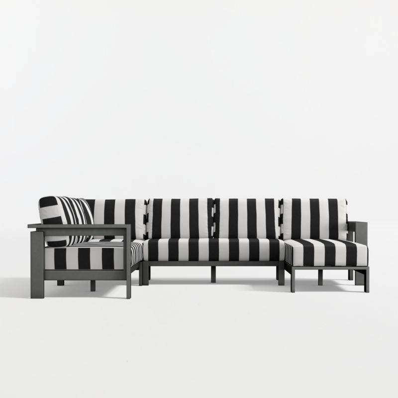 Walker Metal 4-Piece Right-Arm Chaise Outdoor Sectional Sofa with Black and White Cabana Stripe Sunbrella ® Cushions - image 6 of 9