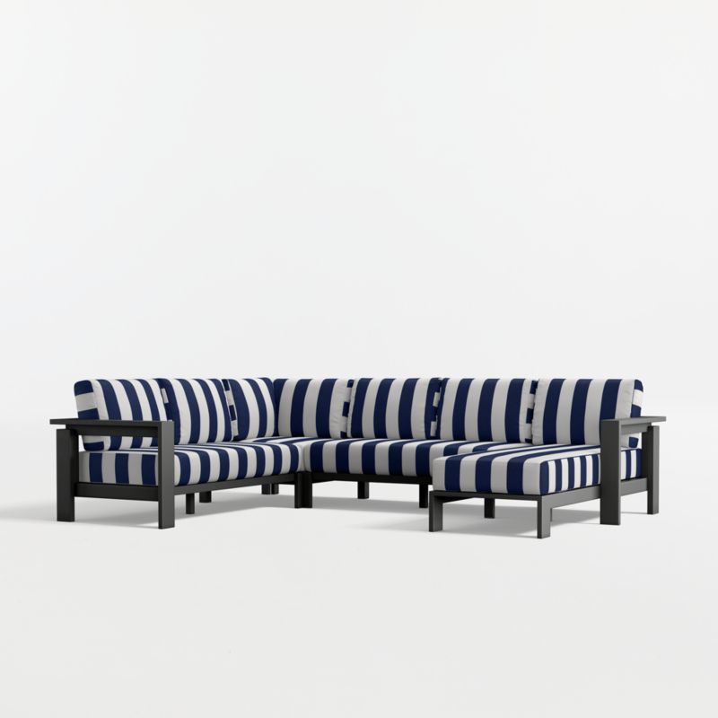 Viewing product image Walker Metal 4-Piece Right-Arm Chaise Outdoor Sectional Sofa with Navy and White Cabana Stripe Sunbrella ® Cushions - image 1 of 10