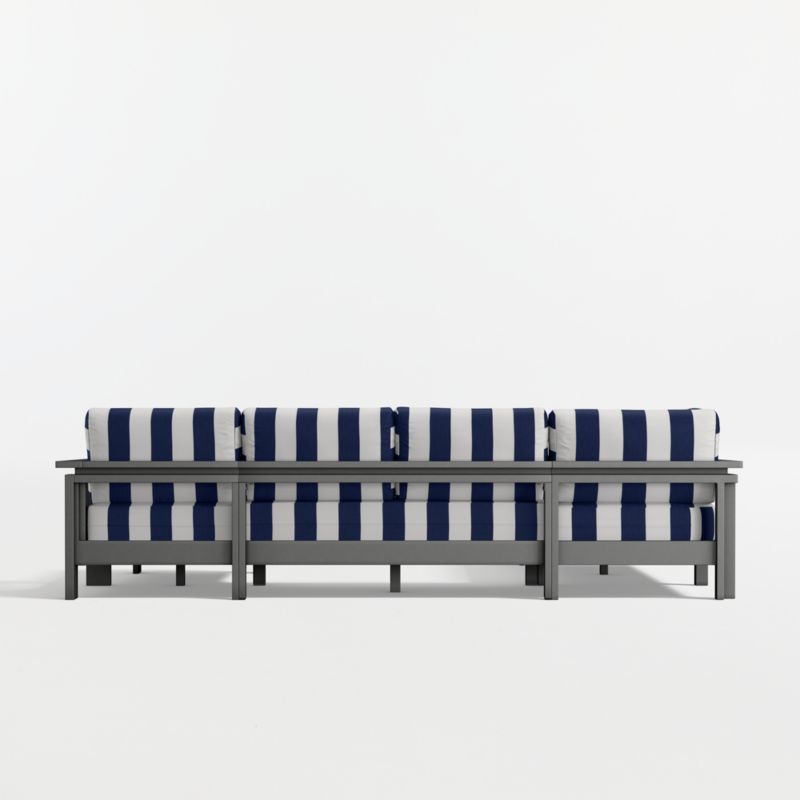 Walker Metal 4-Piece Right-Arm Chaise Outdoor Sectional Sofa with Navy and White Cabana Stripe Sunbrella ® Cushions