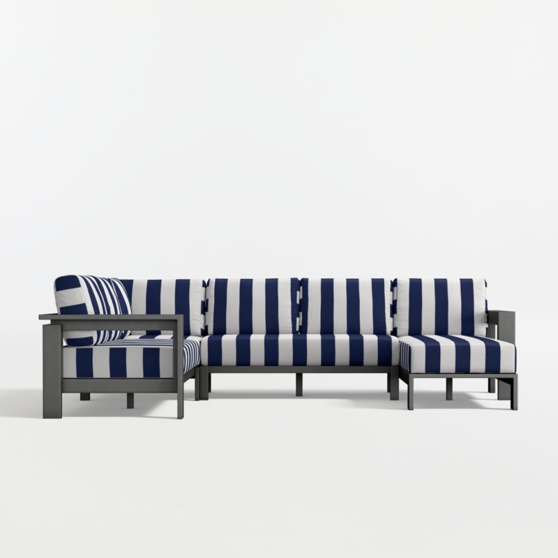 Walker Metal 4-Piece Right-Arm Chaise Outdoor Sectional Sofa with Navy and White Cabana Stripe Sunbrella ® Cushions