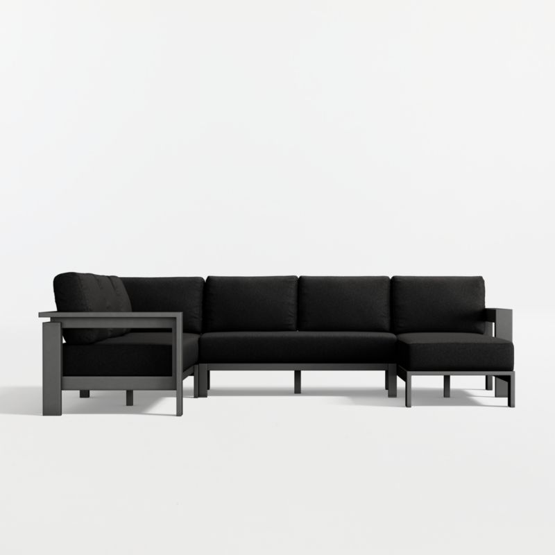 Walker Metal 4-Piece Right-Arm Chaise Outdoor Sectional Sofa with Canvas Black Sunbrella ® Cushions