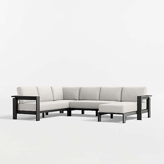 Walker 4-Piece Right-Arm Chaise Metal Outdoor Sectional Sofa with Canvas Natural Sunbrella ® Cushions