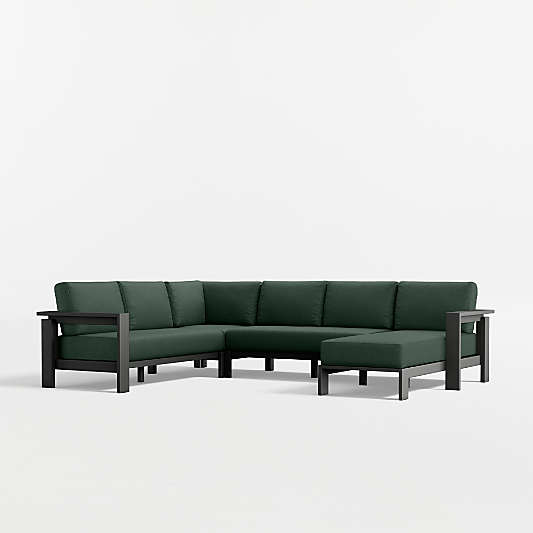 Walker 4-Piece Right-Arm Chaise Metal Outdoor Sectional Sofa with Cast Ivy Sunbrella ® Cushions