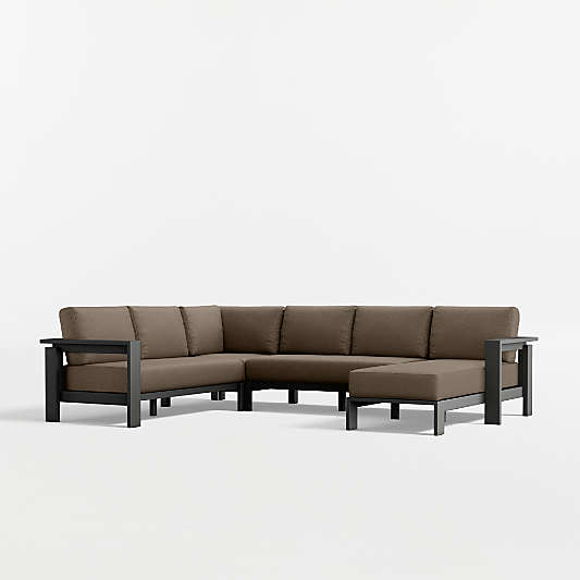 Walker 4-Piece Right-Arm Chaise Metal Outdoor Sectional Sofa with Cast Shale Sunbrella ® Cushions
