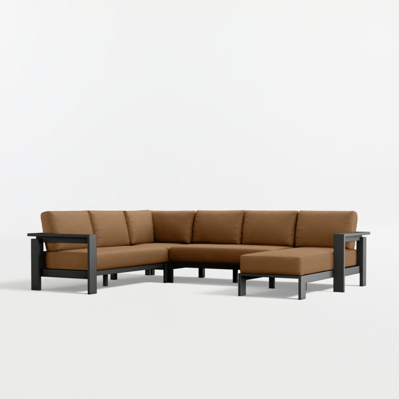 Viewing product image Walker Metal 4-Piece Right-Arm Chaise Outdoor Sectional Sofa with Cast Teak Sunbrella ® Cushions - image 1 of 10