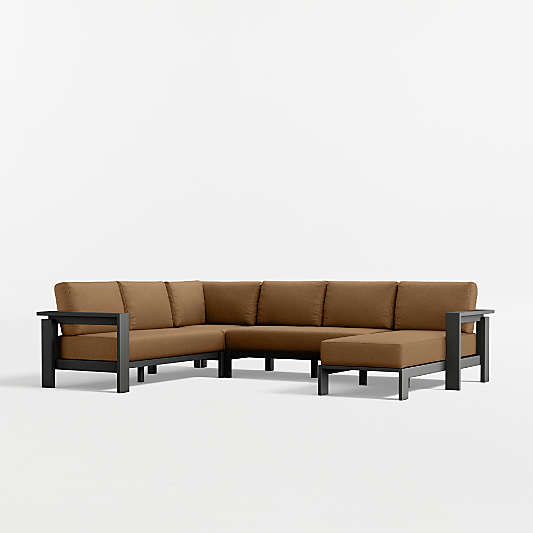 Walker 4-Piece Right-Arm Chaise Metal Outdoor Sectional Sofa with Cast Teak Sunbrella ® Cushions