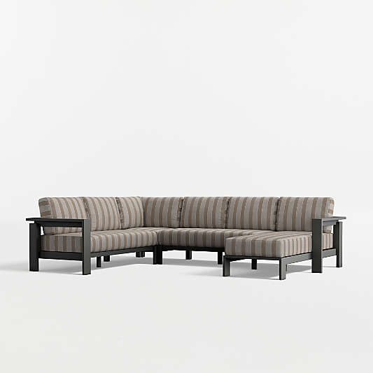 Walker 4-Piece Right-Arm Chaise Metal Outdoor Sectional Sofa with Canvas Range Dune Stripe Sunbrella ® Cushions