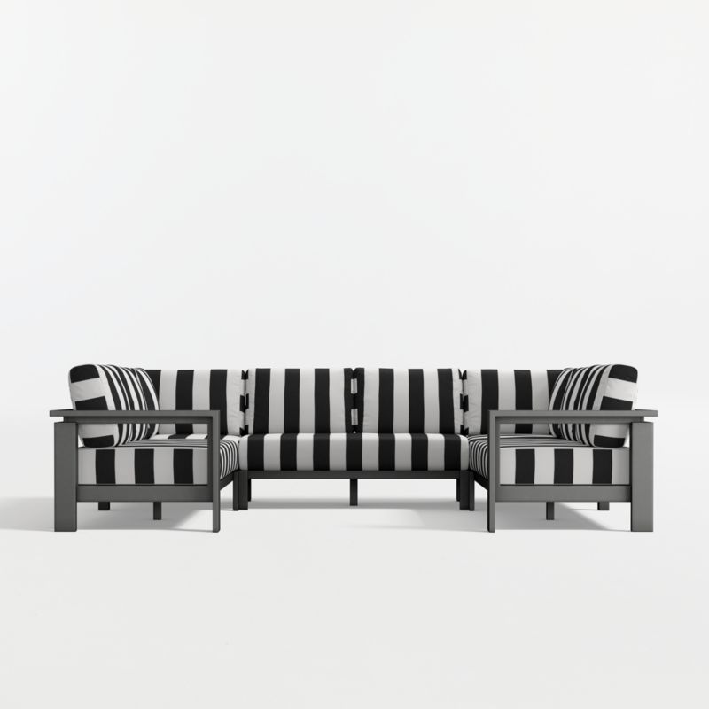 Walker Metal 5-Piece Outdoor Sectional Sofa with Black and White Cabana Stripe Sunbrella ® Cushions - image 6 of 9
