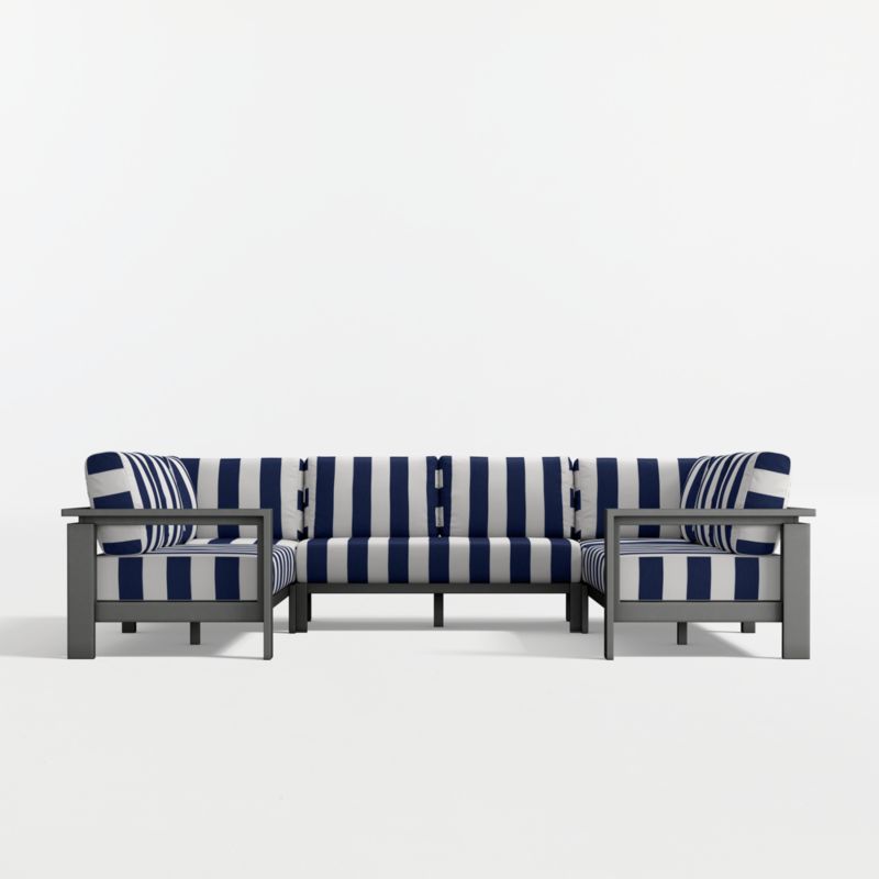 Walker Metal 5-Piece Outdoor Sectional Sofa with Navy and White Cabana Stripe Sunbrella ® Cushions - image 13 of 16