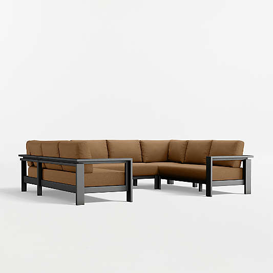 Walker 5-Piece U-Shaped Metal Outdoor Sectional Sofa with Cast Teak Sunbrella ® Cushions
