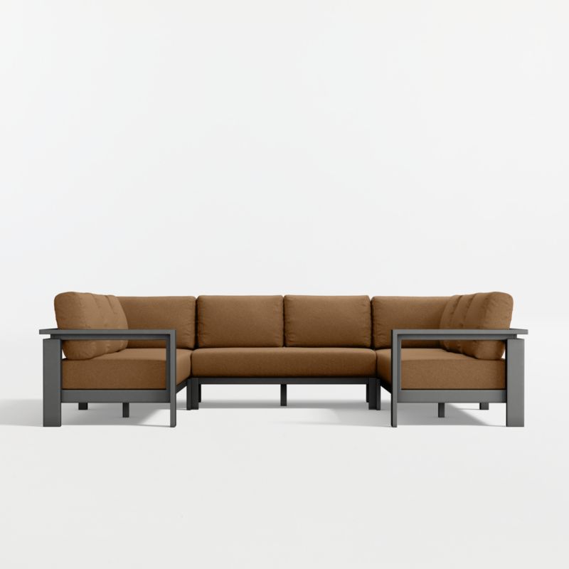 Walker Metal 5-Piece Outdoor Sectional Sofa with Cast Teak Sunbrella ® Cushions - image 13 of 16